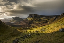 Gentle sunlight on Quiraing Isle of Skye Scotland  by Pascal Bobillon