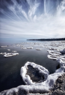Giant ice chunks on Lake Michigan  Door County Wisconsin 