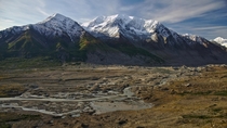 Glacial runoff creates Black Rapids Creek in the Alaska Range 