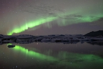 Glacier lagoon in Iceland with northern lights 