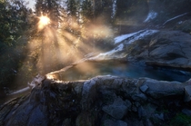 Glowing Rays Illuminating Steam from Natural Hot Spring in N Idaho 