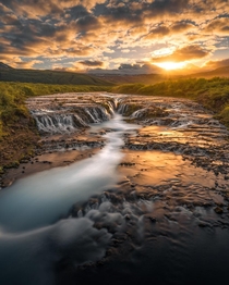 Golden Hour at Bruarfoss Waterfall in Iceland 
