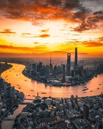 Golden morning in Shanghai China