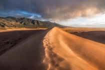 Golden sunset at Great Sand Dunes National Park in Colorado 