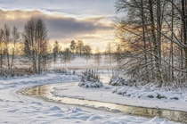 Golden winter river south west Sweden 