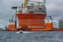 Goliat platform and Dockwise vanguard outside Hammerfest Norway 