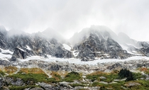 Goode Mountain and Goode Glacier shrouded in mist North Cascades National Park Washington 