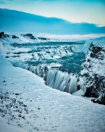 Gullfoss Iceland in the winter is a beautiful sight 