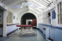 Gurney in the main corridor of an abandoned hospital UK 
