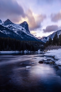 Ha Ling over the Bow River at sunrise Canmore Ab 