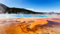 Had to hold my tripod with both arms while my friend repeatedly pressed the remote shutter Almost smashed my camera but it was worth it Grand Prismatic Spring Yellowstone 