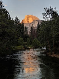 Half Dome  drenched in the evening sunlight 