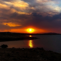 Hazy sunset from the fires burning out west Eleven Mile Reservoir CO