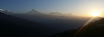Hiked the Himalayas last week in Nepal Got a good panoramic shot of sunrise on the Anapurna Mountain circuit using my phone 