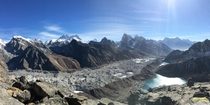 Himalayan Panorama including Mt Everest and other big peaks taken from the summit of Gokyo Ri 
