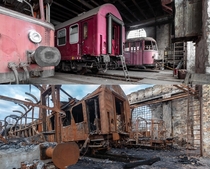 Historical trains before and after the fire - Germany 