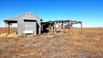 Homestead outbuildings on abandoned Bransby Station far South-West Queensland July 