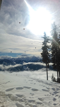 Hot-air balloons on a snowy day Austria 
