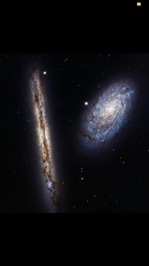 Hubble picture of two galaxys close to colliding