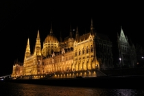 Hungarian Parliament Building at night from the Danube 