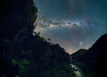 Hunua Falls under the Milky Way in New Zealand 