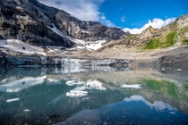 I call this picture mirrored opposites because it represents the contrasting seasons of summer amp winter and the scenery is beautifully reflected in the glacier lake Swiss Alps 
