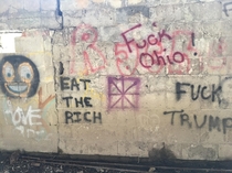 I cant help but wonder what their beef with Ohio is Graffiti in an abandoned building in New York