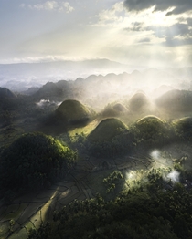 I caught a picture of the so called Chocolate Hills a foggy morning in the Philippines 