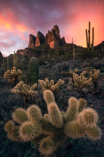 I hate writing titles I love taking photos An insane sunset over Three Sisters Peak in the Superstition Mountains Arizona OC  rosssvhphoto