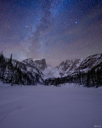 I hiked to Dream Lake in Colorado the night after a big snowstorm to capture the Milky Way 