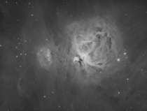 I pointed my black and white camera at the Orion Nebula and took a long exposure of the hydrogen gas around it in k resolution 