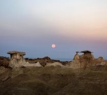 I saw this moonset at sunrise over the Bisti Badlands of New Mexico and it looked like Tatooine 