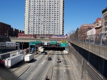 I- through Upper Manhattan- Apartments and a Bus Station have been built above it