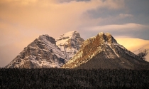 I took this photo of these three peaks out of a coach window on the Icefields Parkway 