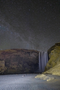 I was hoping to see the northern lights on this crystal clear night in Iceland but didnt have any luck To be honest though it was hard to be too disappointed with a view like this Skogafoss Iceland 