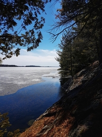 Ice breaking on Big Rideau lake in Ontario Canada  OC