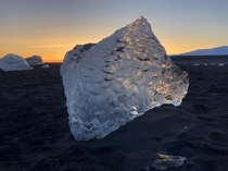 Iceberg washed up on the Diamond Beach in Iceland 