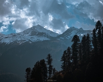 Icy Peaks seen from Tosh Parvati Valley Himachal Pradesh 