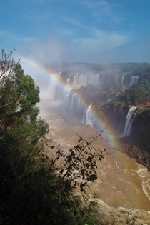 Iguassu Waterfalls Rainbow b - Looking from Brasil side Iguacu over to Argentina side Iguazu x