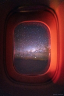 In a rare photograph I captured the Milky Way from a plane window while flying at  mph in a single exposure 