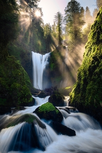 Incredible light rays at Falls Creek Falls  Washington state  