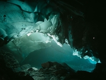 Inside a glacial cave in Juneau AK 