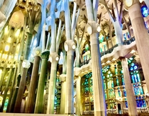 Inside La Sagrada Familia Cathedral - Barcelona Spain 