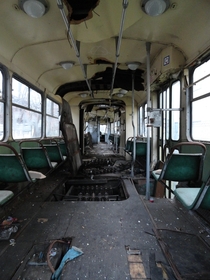 Inside of an old tram