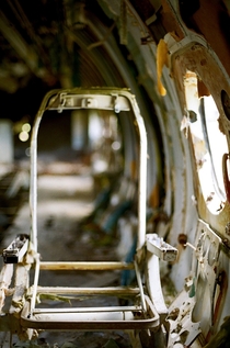Inside the abandoned Cubana Airliner Pearls Airport Grenada West Indies mm film 