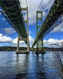 Interesting view of new vs old The Narrows Bridge in Tacoma WA