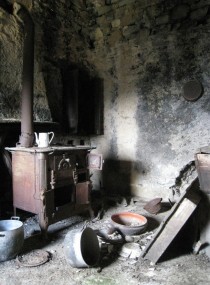 Interior of a typical abandoned peasants house in rural Liguria Italy 