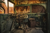 Interior of an abandoned bus There were about  on the property   x 
