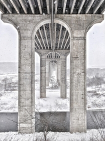 Interstate  Bridge in Cuyahoga Valley National Park during a snowstorm 