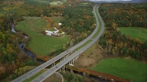 Interstate  is the main North-South traffic artery through New England following the Connecticut river for most of its path from New Haven to the Canadian Border where it becomes Autoroute 